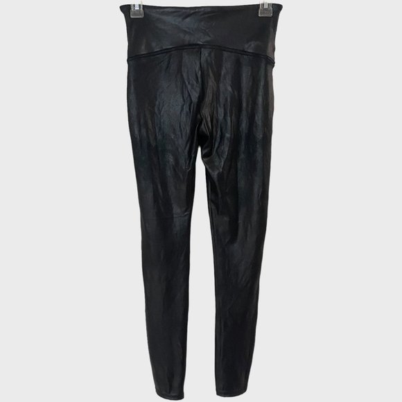 Spanx Faux Leather Leggings Womens Size Medium Shiny Black Textured Tights - Picture 3 of 10